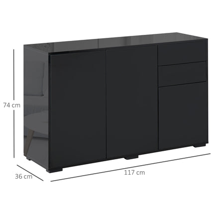 High Gloss Frame Sideboard with 2 Drawers Push-Open Design for Living Room & Bedroom - Black