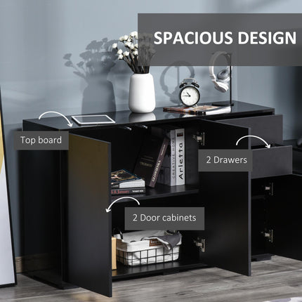 High Gloss Frame Sideboard with 2 Drawers Push-Open Design for Living Room & Bedroom - Black