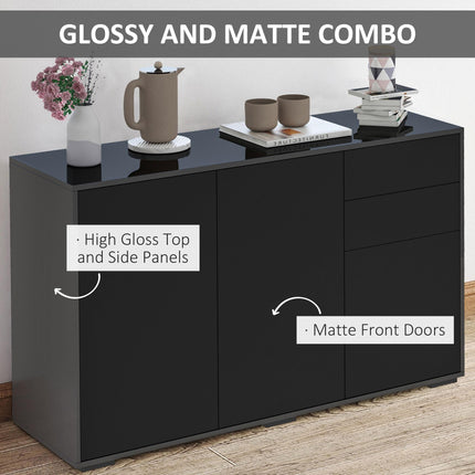 High Gloss Frame Sideboard with 2 Drawers Push-Open Design for Living Room & Bedroom - Black