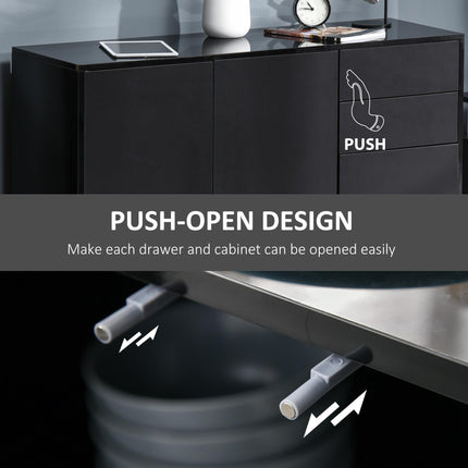 High Gloss Frame Sideboard with 2 Drawers Push-Open Design for Living Room & Bedroom - Black