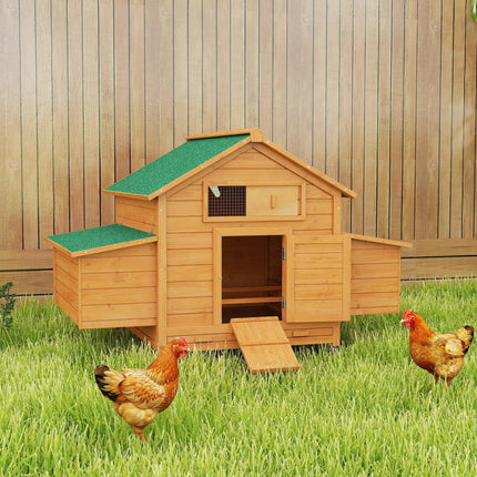 Wooden Chicken Coop with Nesting Boxes, Tray, for 2-4 Chickens, Yellow