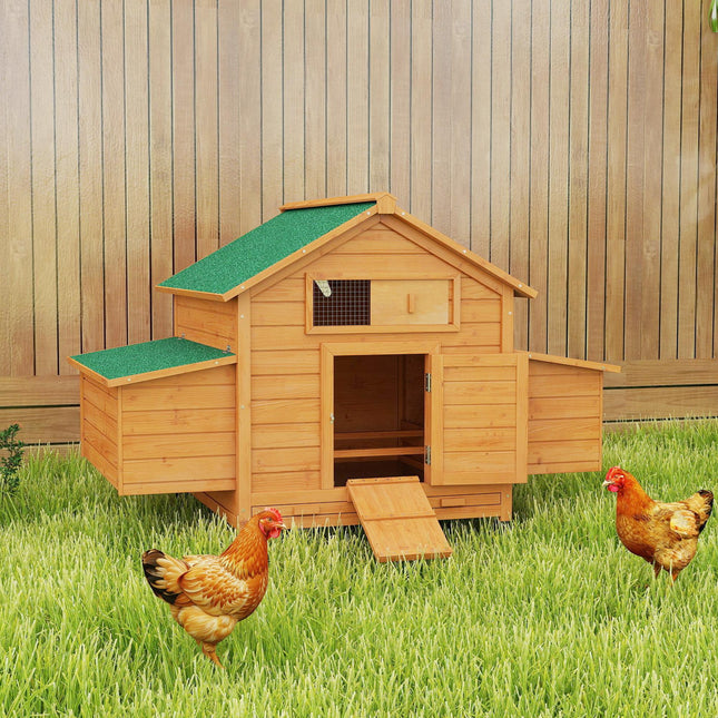 Wooden Chicken Coop with Nesting Boxes, Tray, for 2-4 Chickens, Yellow