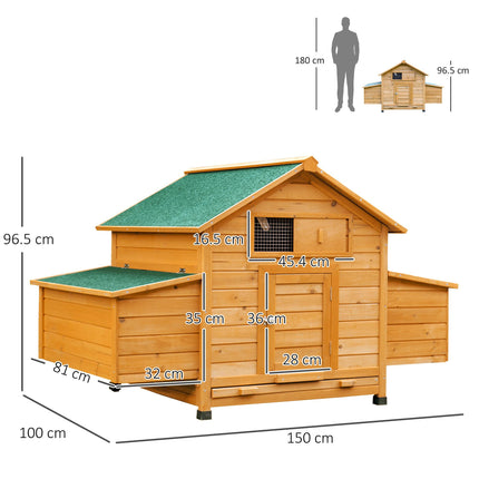 Wooden Chicken Coop with Nesting Boxes, Tray, for 2-4 Chickens, Yellow