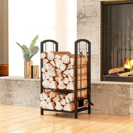 Metal Firewood Log Holder 2 Layer Firewood Rack Indoor Outdoor Fireplace Wood St