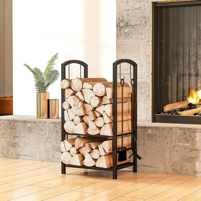 Metal Firewood Log Holder 2 Layer Firewood Rack Indoor Outdoor Fireplace Wood St