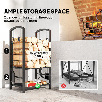 Metal Firewood Log Holder 2 Layer Firewood Rack Indoor Outdoor Fireplace Wood St