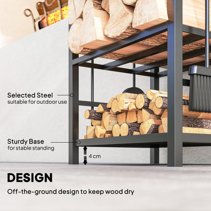 Metal Firewood Log Holder 2 Layer Firewood Rack Indoor Outdoor Fireplace Wood St