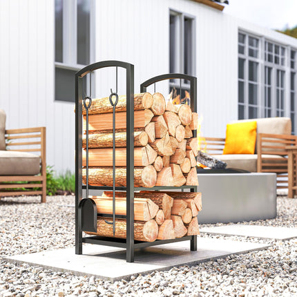 Metal Firewood Log Holder 2 Layer Firewood Rack Indoor Outdoor Fireplace Wood St