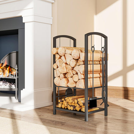 Metal Firewood Log Holder 2 Layer Firewood Rack Indoor Outdoor Fireplace Wood St
