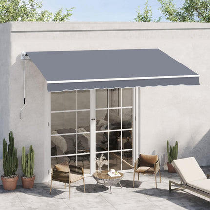 Retractable Manual Patio Awning Canopy Set with Aluminium Bracket - Grey