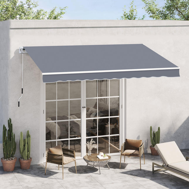 Retractable Manual Patio Awning Canopy Set with Aluminium Bracket - Grey