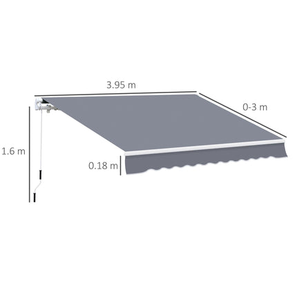 Retractable Manual Patio Awning Canopy Set with Aluminium Bracket - Grey