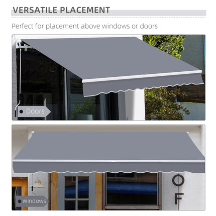 Retractable Manual Patio Awning Canopy Set with Aluminium Bracket - Grey