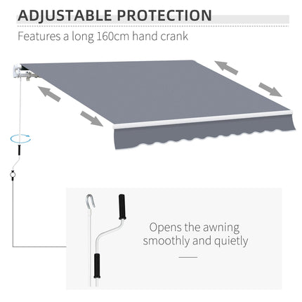 Retractable Manual Patio Awning Canopy Set with Aluminium Bracket - Grey