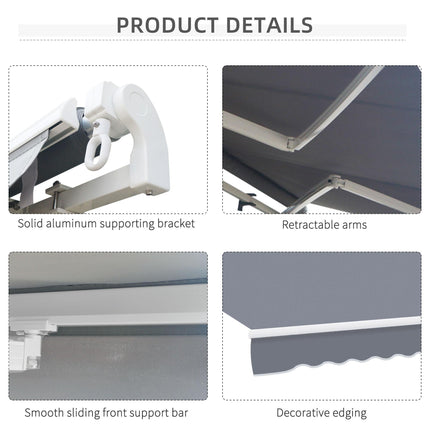 Retractable Manual Patio Awning Canopy Set with Aluminium Bracket - Grey