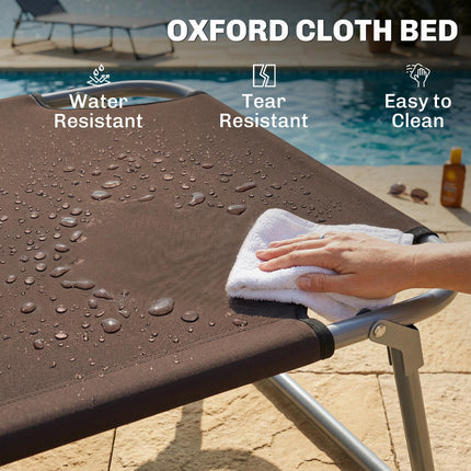 Adjustable Folding Reclining Sun Lounger with Canopy for Outdoor Patio Beach - Brown