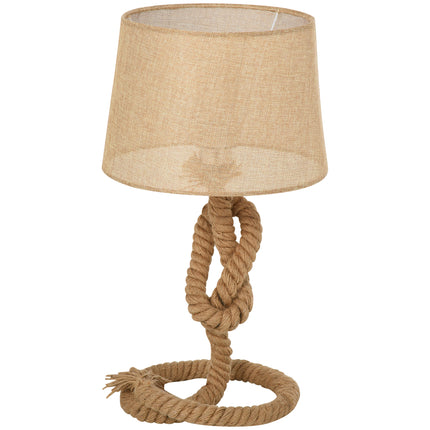 Nautical Rope-Base Table Lamp with Fabric Shade and Metal Frame - Beige