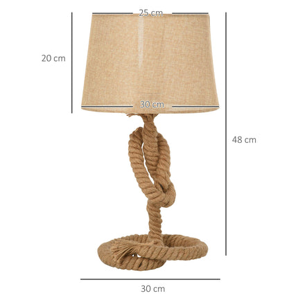 Nautical Rope-Base Table Lamp with Fabric Shade and Metal Frame - Beige