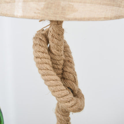 Nautical Rope-Base Table Lamp with Fabric Shade and Metal Frame - Beige