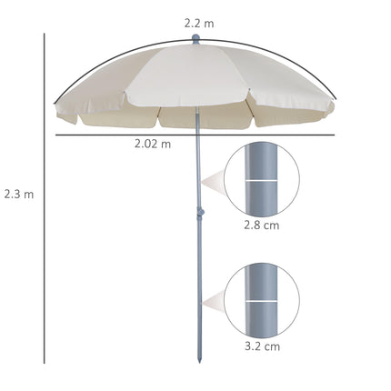 2.2 Metre Tilt Beach Umbrella with UV Protection - Cream White