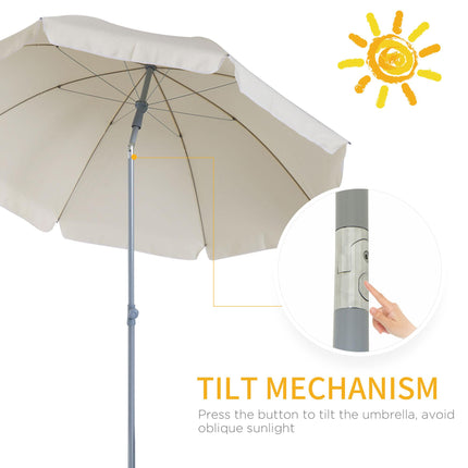 2.2 Metre Tilt Beach Umbrella with UV Protection - Cream White