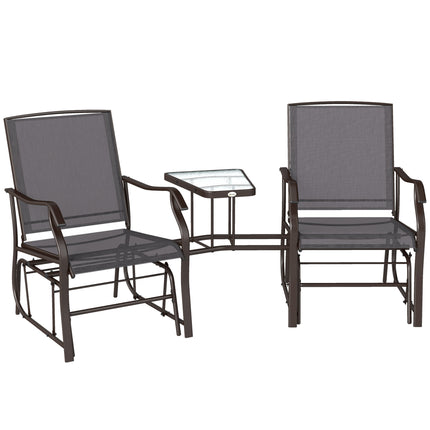 3 Piece Garden Double Glider Set with Glass Table - Grey Mesh