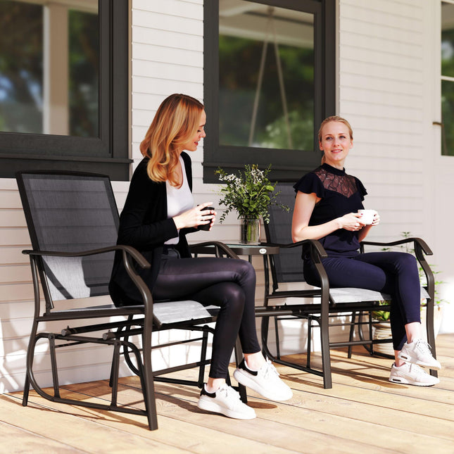 3 Piece Garden Double Glider Set with Glass Table - Grey Mesh
