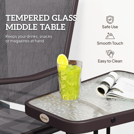 3 Piece Garden Double Glider Set with Glass Table - Grey Mesh