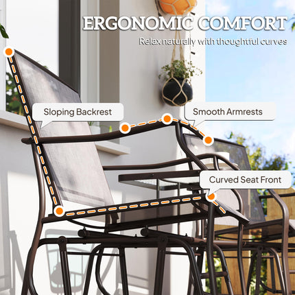 3 Piece Garden Double Glider Set with Glass Table - Grey Mesh