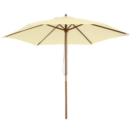 2.5m Wooden Garden Parasol Outdoor Patio Sun Shade Umbrella - Beige