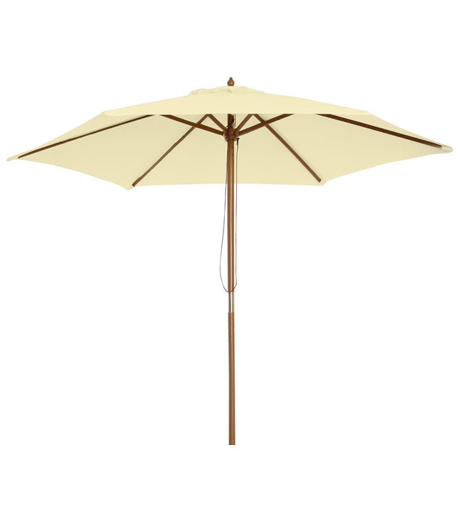 2.5m Wooden Garden Parasol Outdoor Patio Sun Shade Umbrella - Beige
