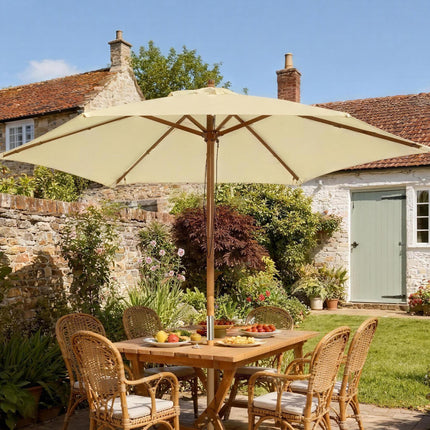 2.5m Wooden Garden Parasol Outdoor Patio Sun Shade Umbrella - Beige