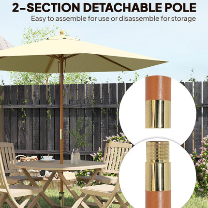 2.5m Wooden Garden Parasol Outdoor Patio Sun Shade Umbrella - Beige