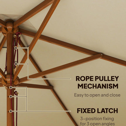 2.5m Wooden Garden Parasol Outdoor Patio Sun Shade Umbrella - Beige
