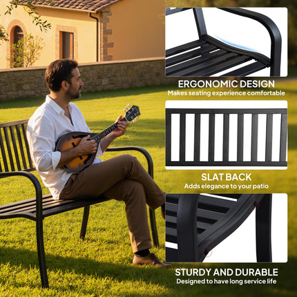 Metal Garden Bench Loveseat with Slatted Seat, Black
