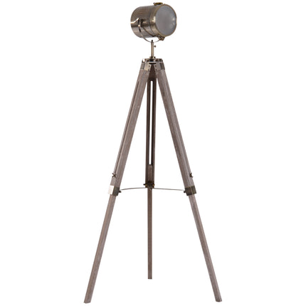Vintage Tripod Floor Lamp Retro Industrial Searchlight Spotlight with Wooden Base - Grey