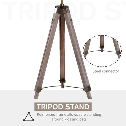 Vintage Tripod Floor Lamp Retro Industrial Searchlight Spotlight with Wooden Base - Grey