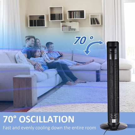 38'' Freestanding Tower Fan with 3 Speeds, 3 Modes, 12h Timer, 70° Oscillation & LED Panel - Black