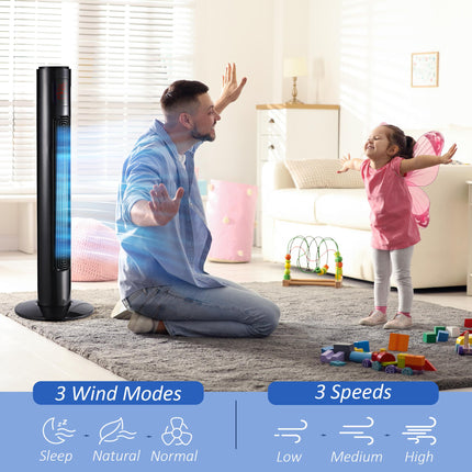 38'' Freestanding Tower Fan with 3 Speeds, 3 Modes, 12h Timer, 70° Oscillation & LED Panel - Black