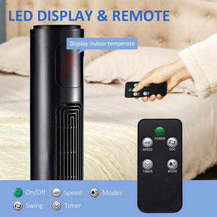 38'' Freestanding Tower Fan with 3 Speeds, 3 Modes, 12h Timer, 70° Oscillation & LED Panel - Black