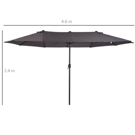 4.6m Double-Sided Garden Parasol Sun Umbrella Patio Canopy Shade - Grey
