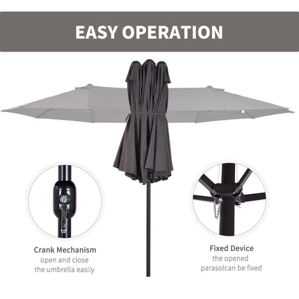 4.6m Double-Sided Garden Parasol Sun Umbrella Patio Canopy Shade - Grey