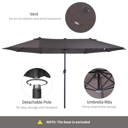 4.6m Double-Sided Garden Parasol Sun Umbrella Patio Canopy Shade - Grey