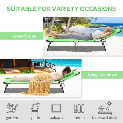 Foldable Adjustable Sun Lounger with Pillow and Reading Hole - Green