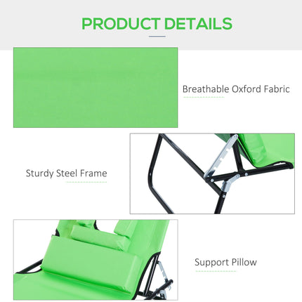 Foldable Adjustable Sun Lounger with Pillow and Reading Hole - Green