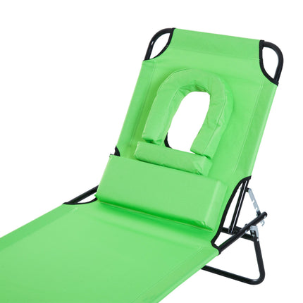 Foldable Adjustable Sun Lounger with Pillow and Reading Hole - Green