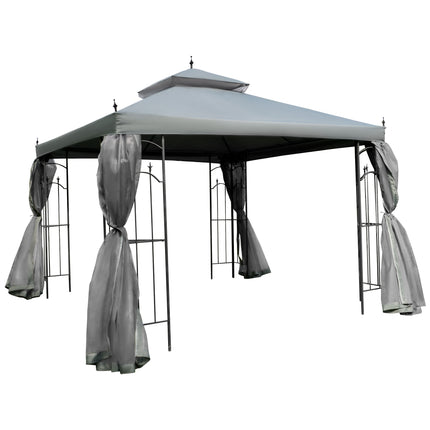 3 Metre Double Tier Garden Gazebo With Mesh Curtains - Grey