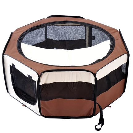Fabric Pet Playpen for Puppy Dog Cat Rabbit Guinea Pig 90x41cm - Brown and Cream