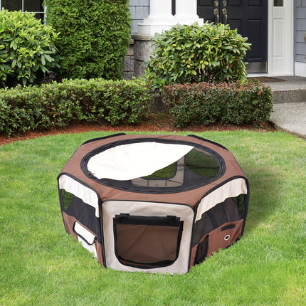 Fabric Pet Playpen for Puppy Dog Cat Rabbit Guinea Pig 90x41cm - Brown and Cream