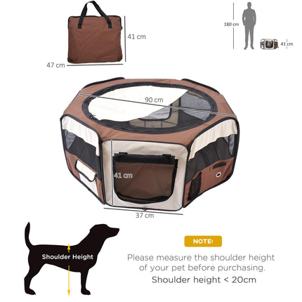 Fabric Pet Playpen for Puppy Dog Cat Rabbit Guinea Pig 90x41cm - Brown and Cream
